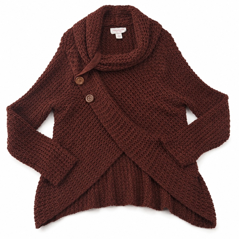 Panhandle Sweater Womens Large Brown Chunky Knit Cardigan Shawl Rustic Western